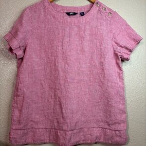 Lands' End Pink 100% Linen Short Sleeve Button-Shoulder Top size M